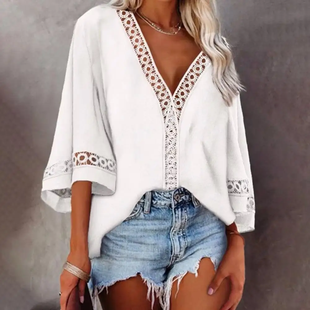 Women Blouse Solid Color Loose 4 Colors Hollow Out Lace Stitching Tops for Outdoor Female Outfits Women Shirt топ женский 티셔츠
Women Blouse Solid Color Loose 4 Colors Hollow Out Lace Stitching Tops for Outdoor Female Outfits Women Shirt топ женский 티셔츠