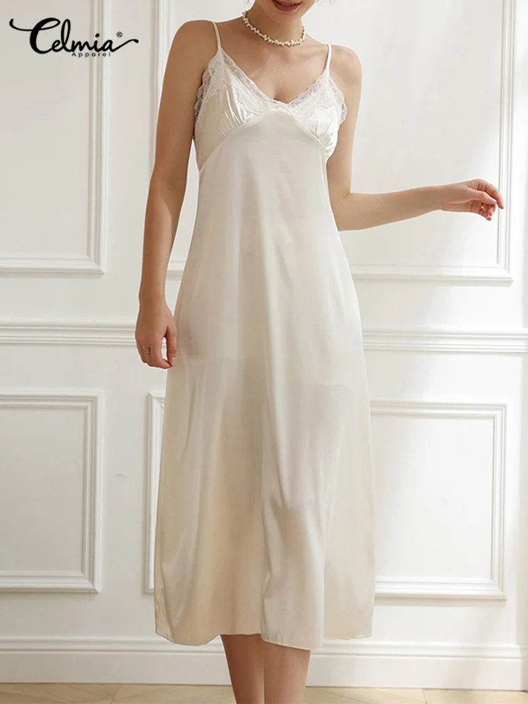 Celmia Summer Lace Stitching Nightdress Casual Sexy V Neck Elegant Spaghetti Strap Nightgowns Women Satin Sleep Robe Sleepwear
Celmia Summer Lace Stitching Nightdress Casual Sexy V Neck Elegant Spaghetti Strap Nightgowns Women Satin Sleep Robe Sleepwear