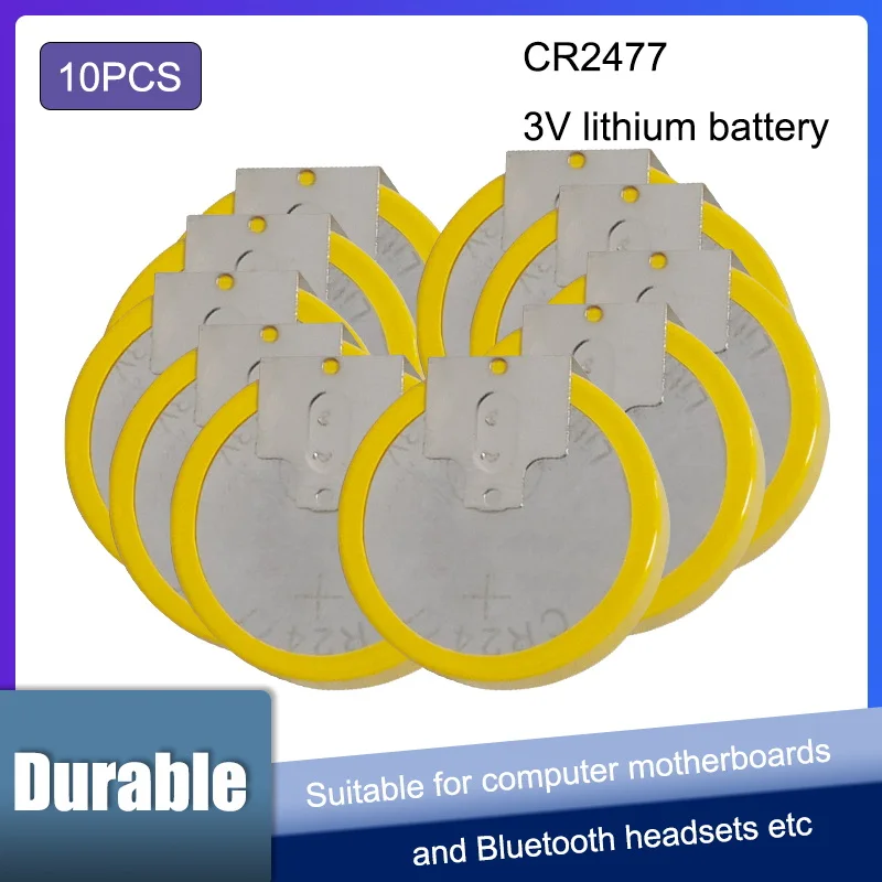 10PCS CR2477 3V Lithium Rice Cooker Button Coin Batteries Cell with 3 Soldering Pins CR 2477
10PCS CR2477 3V Lithium Rice Cooker Button Coin Batteries Cell with 3 Soldering Pins CR 2477