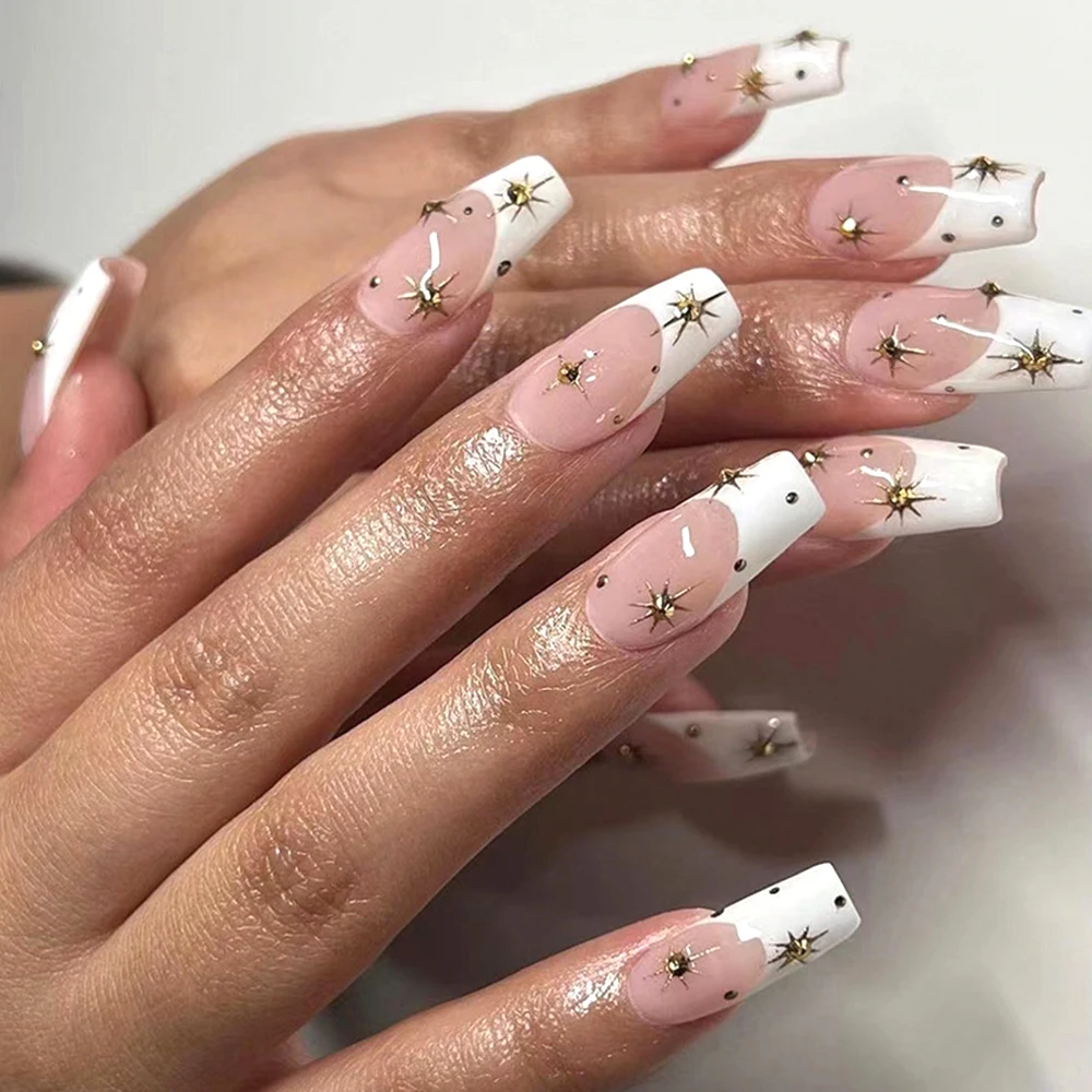 24Pcs White Edge False Nails Rhinestone Starburst French Fake Nails Long Ballet Nail Stickers Press On Nails Manicure Nail Tips
24Pcs White Edge False Nails Rhinestone Starburst French Fake Nails Long Ballet Nail Stickers Press On Nails Manicure Nail Tips