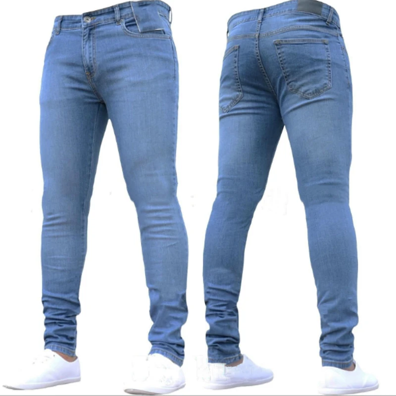 

Облегающие джинсы-карандаш для мужчин, Стрейчевые брюки из денима, повседневные брюки с завышенной талией, на молнии, большие размеры