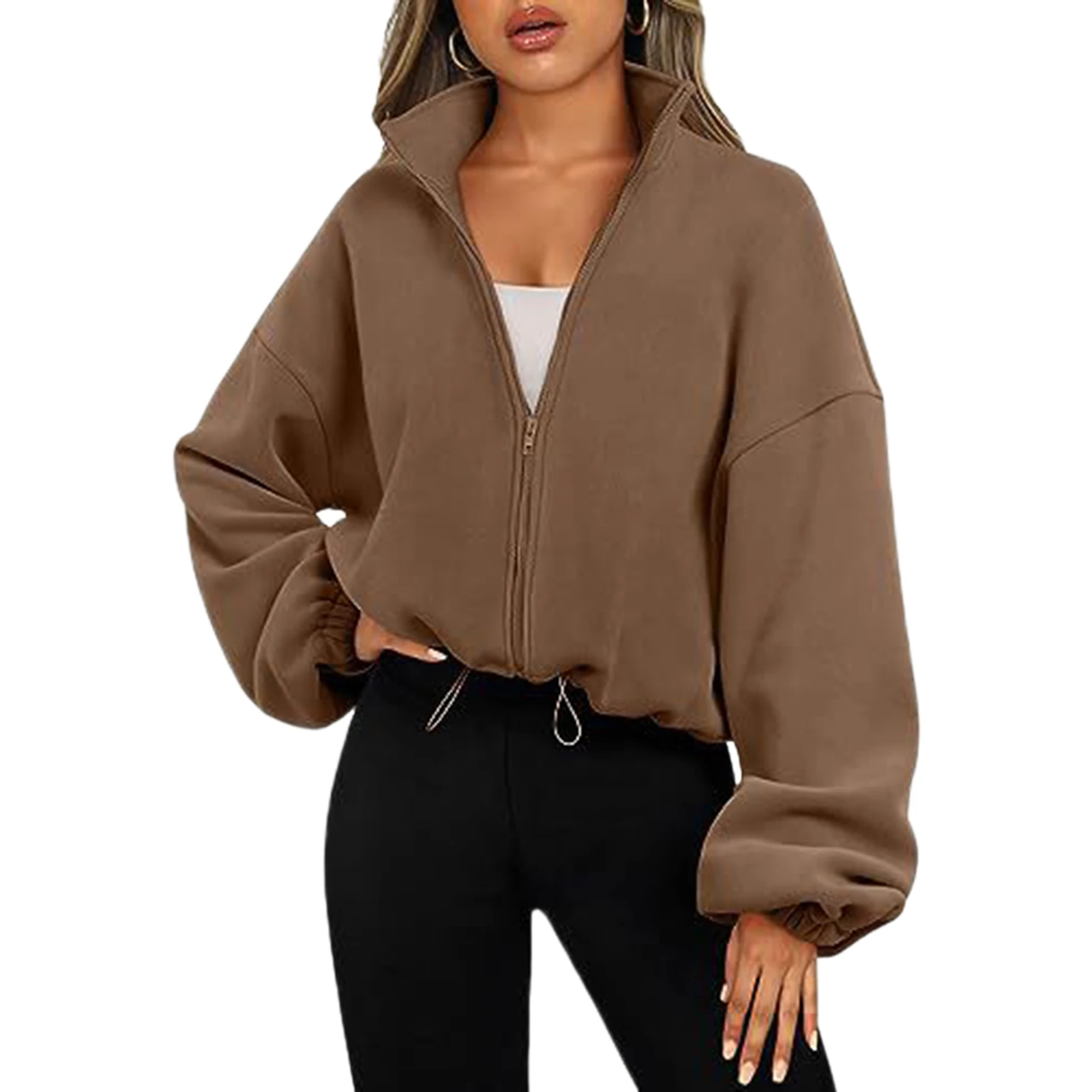 Versatile Stand Collar Jacket with Zipper for Woman Long Sleeve Fleece Tops Casual Style Drop Shoulder Dailywear Loose Warm Coat
Versatile Stand Collar Jacket with Zipper for Woman Long Sleeve Fleece Tops Casual Style Drop Shoulder Dailywear Loose Warm Coat