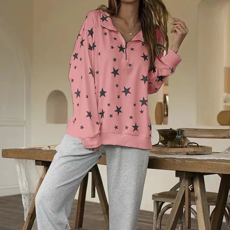 Fashion Start Printed Polo Shirt Women Long Sleeve Autumn Sweatshirts 2022 Winter Lady Lapel Zipper-up Loose Pullover Streetwear
Fashion Start Printed Polo Shirt Women Long Sleeve Autumn Sweatshirts 2022 Winter Lady Lapel Zipper-up Loose Pullover Streetwear