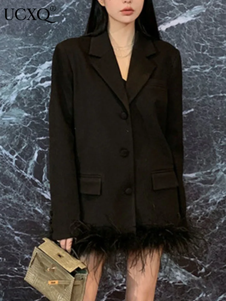 UCXQ Temperament Notched Collar Hem Feathers Spliced Blazer Jacket For Women Fashion Loose Long Sleeve Suit Coat 2023 Autumn New
UCXQ Temperament Notched Collar Hem Feathers Spliced Blazer Jacket For Women Fashion Loose Long Sleeve Suit Coat 2023 Autumn New