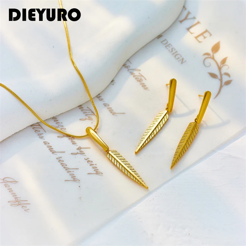DIEYURO 316L Stainless Steel Gold Color Feather Leaf Pendant Necklace Earrings For Women Fashion Girls Jewelry Set Birthday Gift
DIEYURO 316L Stainless Steel Gold Color Feather Leaf Pendant Necklace Earrings For Women Fashion Girls Jewelry Set Birthday Gift