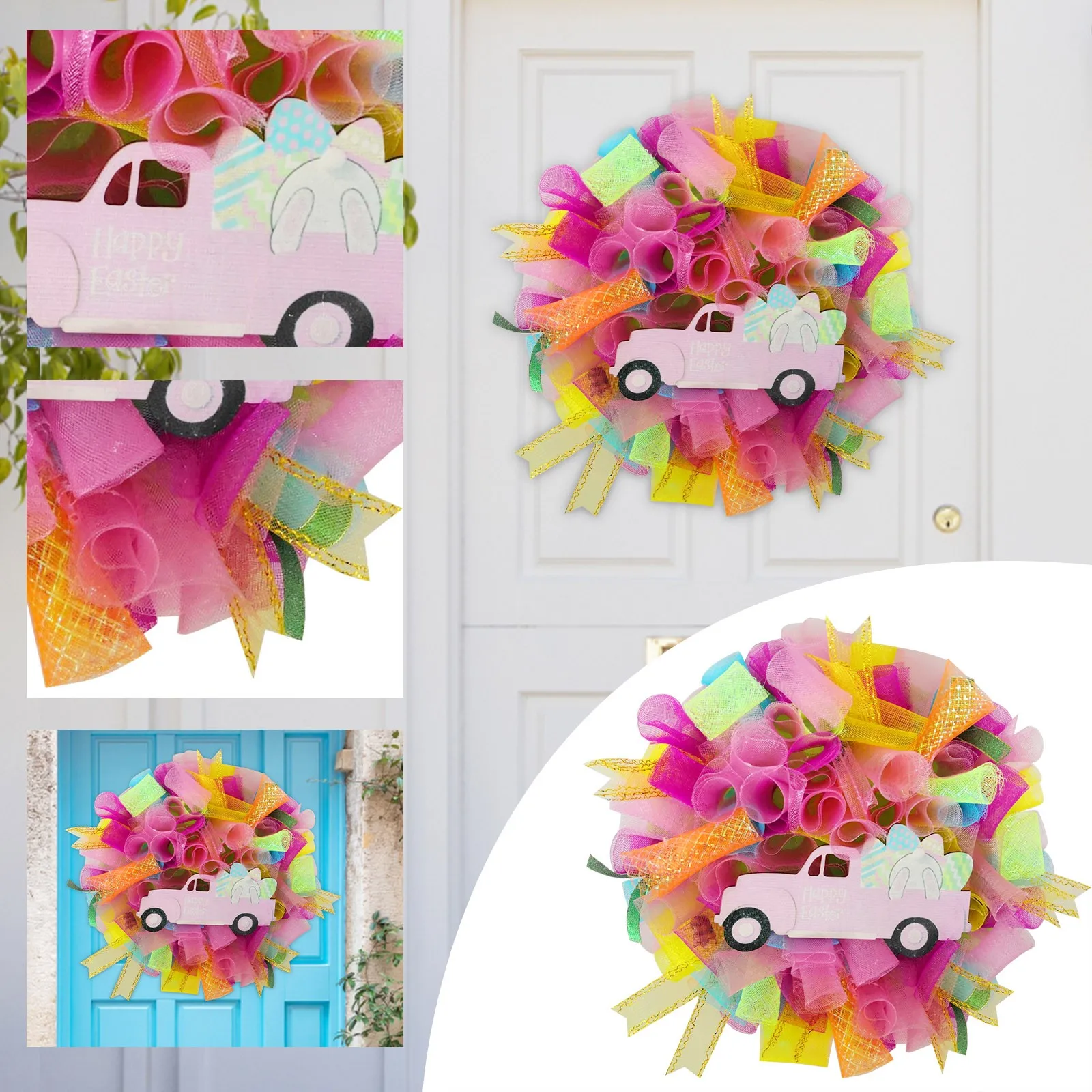 

Artificial Lavender Easter Leaves Flower Fall Wreath Summer Rabbit Green Wreath Pompous Wreath