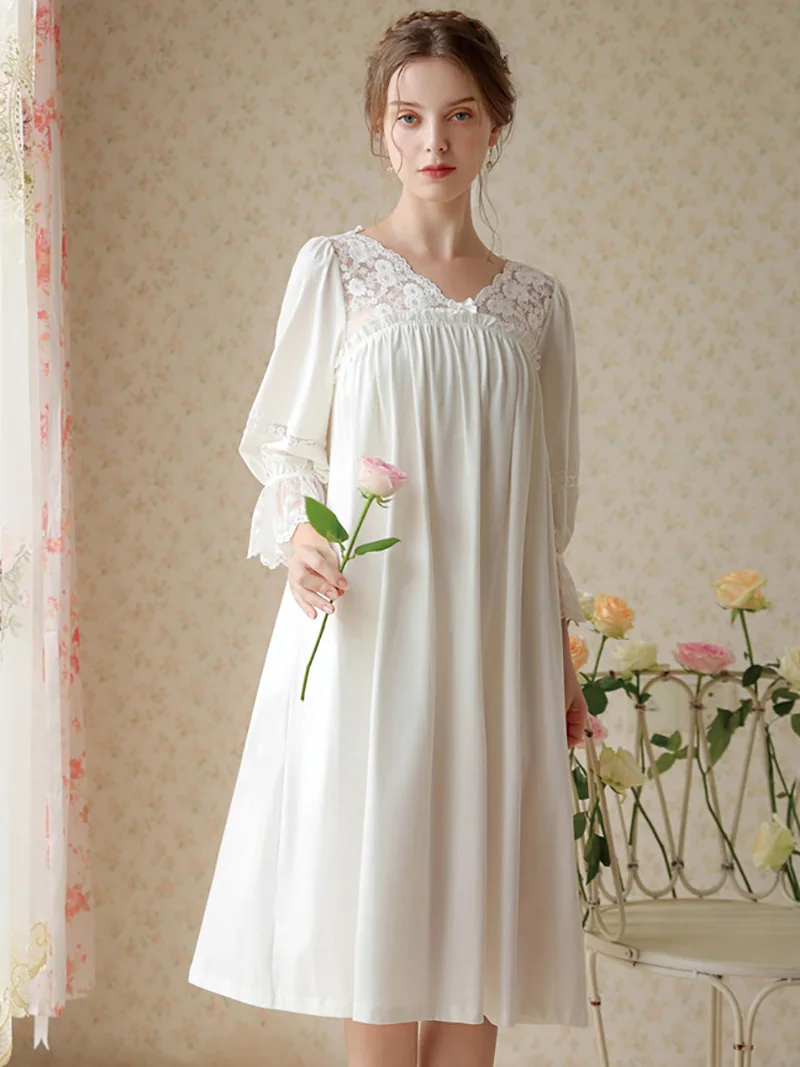 Women Pure Cotton Lace Ruffles Vintage Princess Nightgowns V-Neck Lace Victorian Sweet Girl Sleepwear Nightdress Fairy Pajama
Women Pure Cotton Lace Ruffles Vintage Princess Nightgowns V-Neck Lace Victorian Sweet Girl Sleepwear Nightdress Fairy Pajama