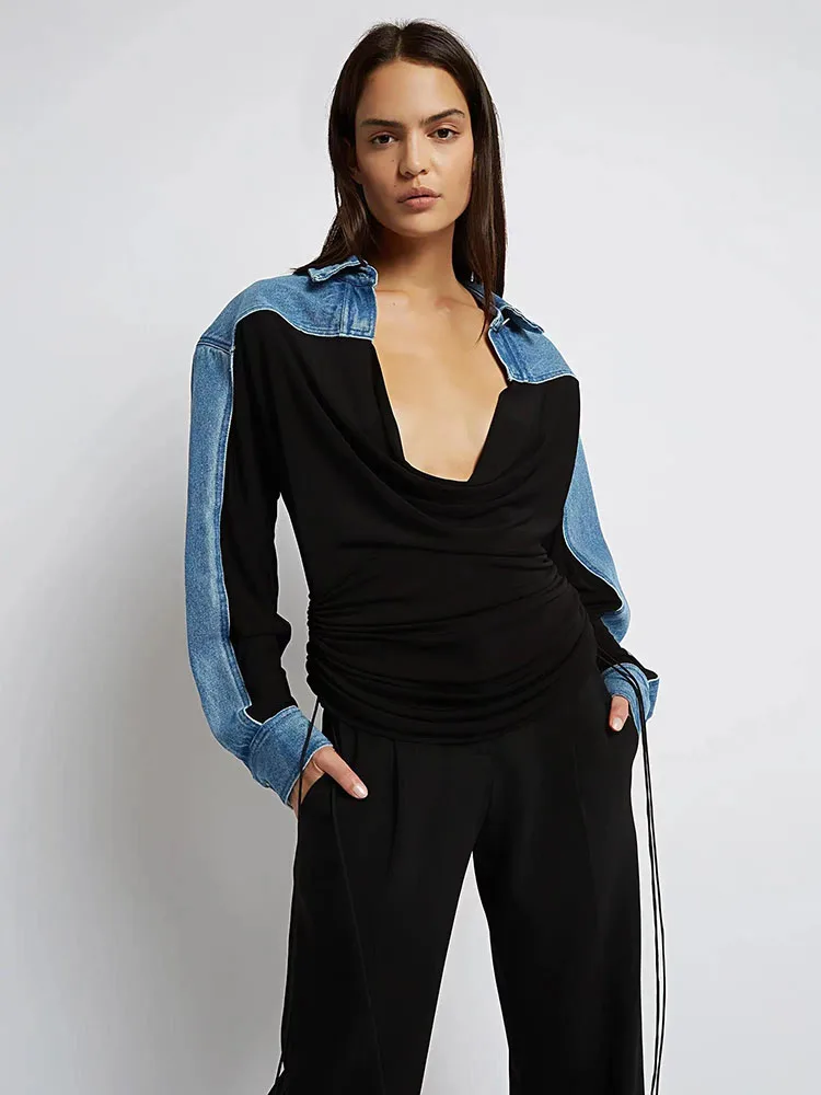 Fashion Woman Blouses 2023 Spring Trend Satin Stitching Denim Coat High Quality Cotton V-Neck Long Sleeve Top Women Shirt Traf
Fashion Woman Blouses 2023 Spring Trend Satin Stitching Denim Coat High Quality Cotton V-Neck Long Sleeve Top Women Shirt Traf