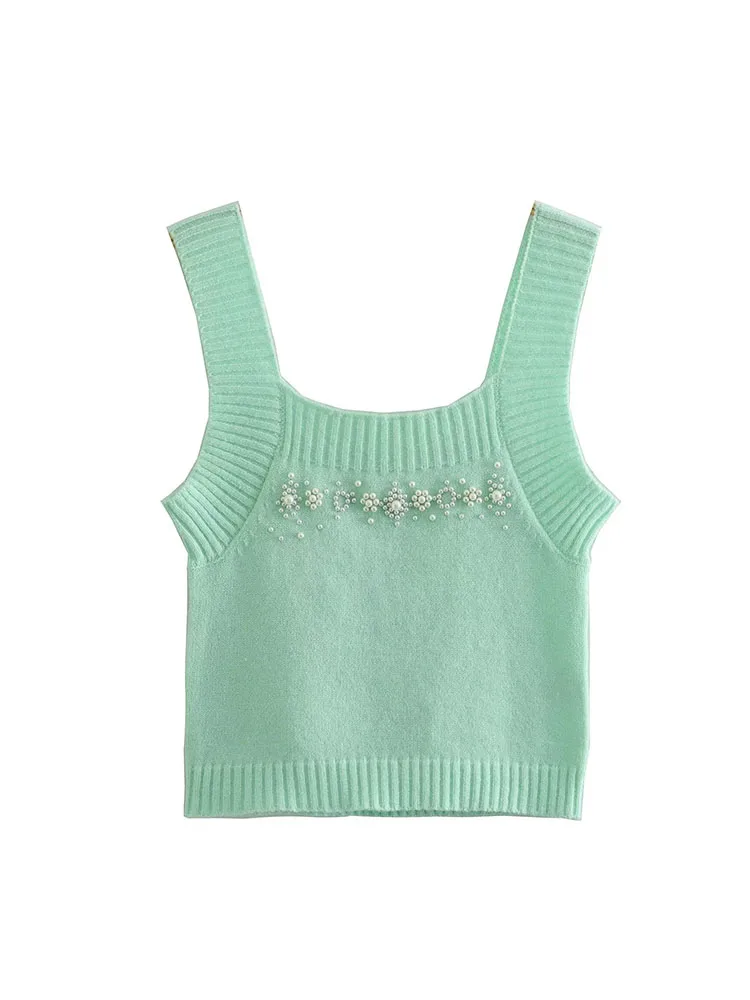PB&ZA2022 autumn and winter new women's chic fashion artificial pearl inlaid with a hundred knitted halter tops 
PB&ZA2022 autumn and winter new women's chic fashion artificial pearl inlaid with a hundred knitted halter tops
