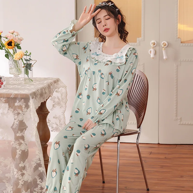 Yasuk Spring Autuum Fashion Women's Casual Lace Ruffle Sleeve Sleepwear Homewear Lovely Sweet Pajamas With Pants Soft Avocado
Yasuk Spring Autuum Fashion Women's Casual Lace Ruffle Sleeve Sleepwear Homewear Lovely Sweet Pajamas With Pants Soft Avocado