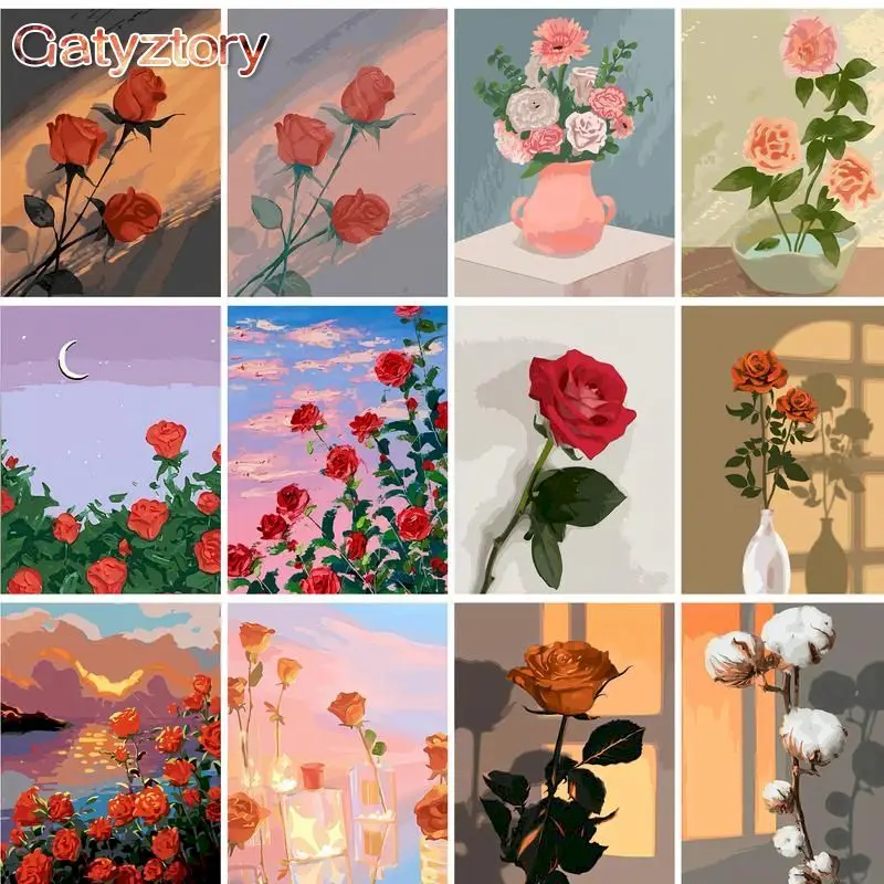 

GATYZTORY 60x75cm Painting By Numbers For Adults Children Rose DIY Picture By Numbers On Canvas Frameless Home Decor Unique Gift