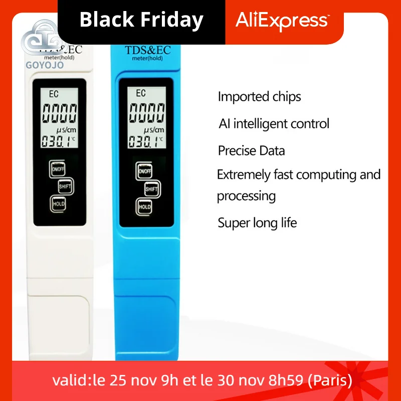 Portable Water TDS Meter Pen EC Conductivity Tester Water Quality Monitor for Drinking Water Fertilizer Concentration
Portable Water TDS Meter Pen EC Conductivity Tester Water Quality Monitor for Drinking Water Fertilizer Concentration