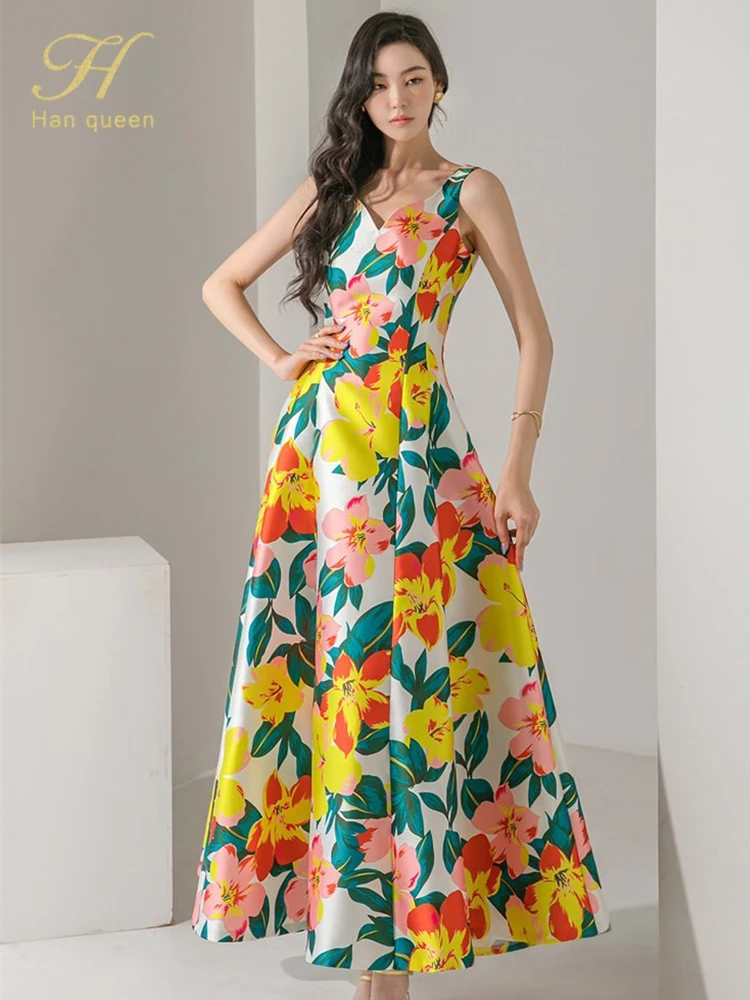 H Han Queen New Elegant Fashion Printed Swing Office Dress Women Summer Simple Basic V-Neck Long Dresses Casual Party Vestidos
H Han Queen New Elegant Fashion Printed Swing Office Dress Women Summer Simple Basic V-Neck Long Dresses Casual Party Vestidos