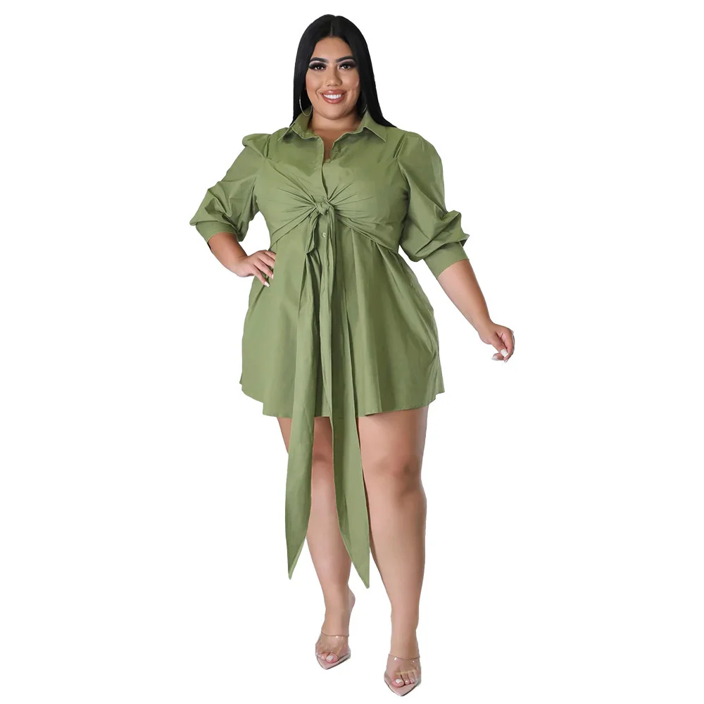 Plus size Stylish new oversized womenswear sexy solid tie-up shirt long sleeve mini button casual dress
Plus size Stylish new oversized womenswear sexy solid tie-up shirt long sleeve mini button casual dress