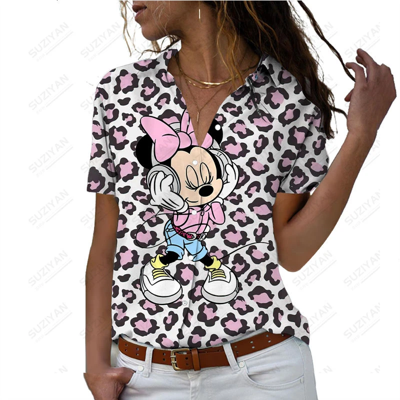 Spring Top Cartoon Slim Fit short Sleeve Disney Minnie and Mickey Leopard Pattern Polo Shirt Chiffon Loose Short Sleeve Shirt
Spring Top Cartoon Slim Fit short Sleeve Disney Minnie and Mickey Leopard Pattern Polo Shirt Chiffon Loose Short Sleeve Shirt