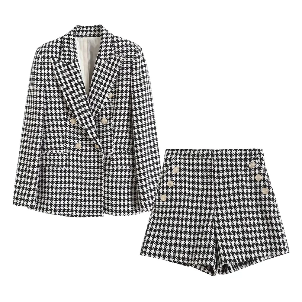 2022 Fashion Double Breasted Houndstooth Blazer Coat + Houndstooth Casual Shorts Suit Retro Long Sleeve Pocket Women Jacket Chic
2022 Fashion Double Breasted Houndstooth Blazer Coat + Houndstooth Casual Shorts Suit Retro Long Sleeve Pocket Women Jacket Chic