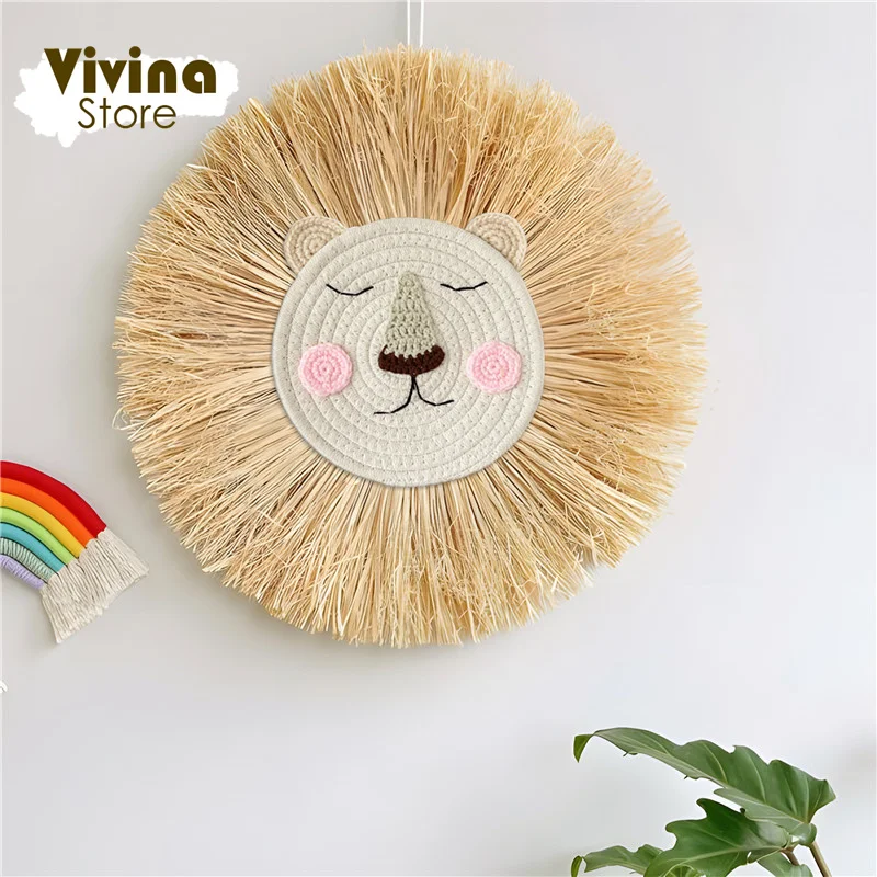 Nordic Hand Woven Lion Wall Hanging Ornaments Cartoon Animal Head Straw Weaving Children Room Wall Decor Tent Party Decoration
Nordic Hand Woven Lion Wall Hanging Ornaments Cartoon Animal Head Straw Weaving Children Room Wall Decor Tent Party Decoration