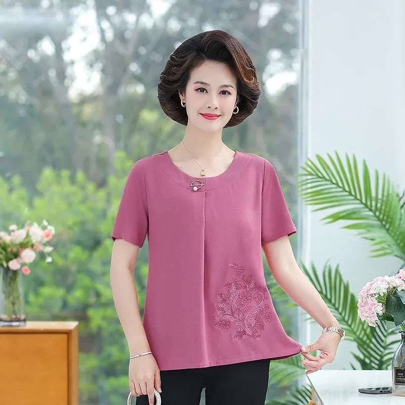 Summer Women Elegant Chiffon Shirits Blouses crew neck Short Sleeve Casual Ladies embroidery Tops Blusas
Summer Women Elegant Chiffon Shirits Blouses crew neck Short Sleeve Casual Ladies embroidery Tops Blusas