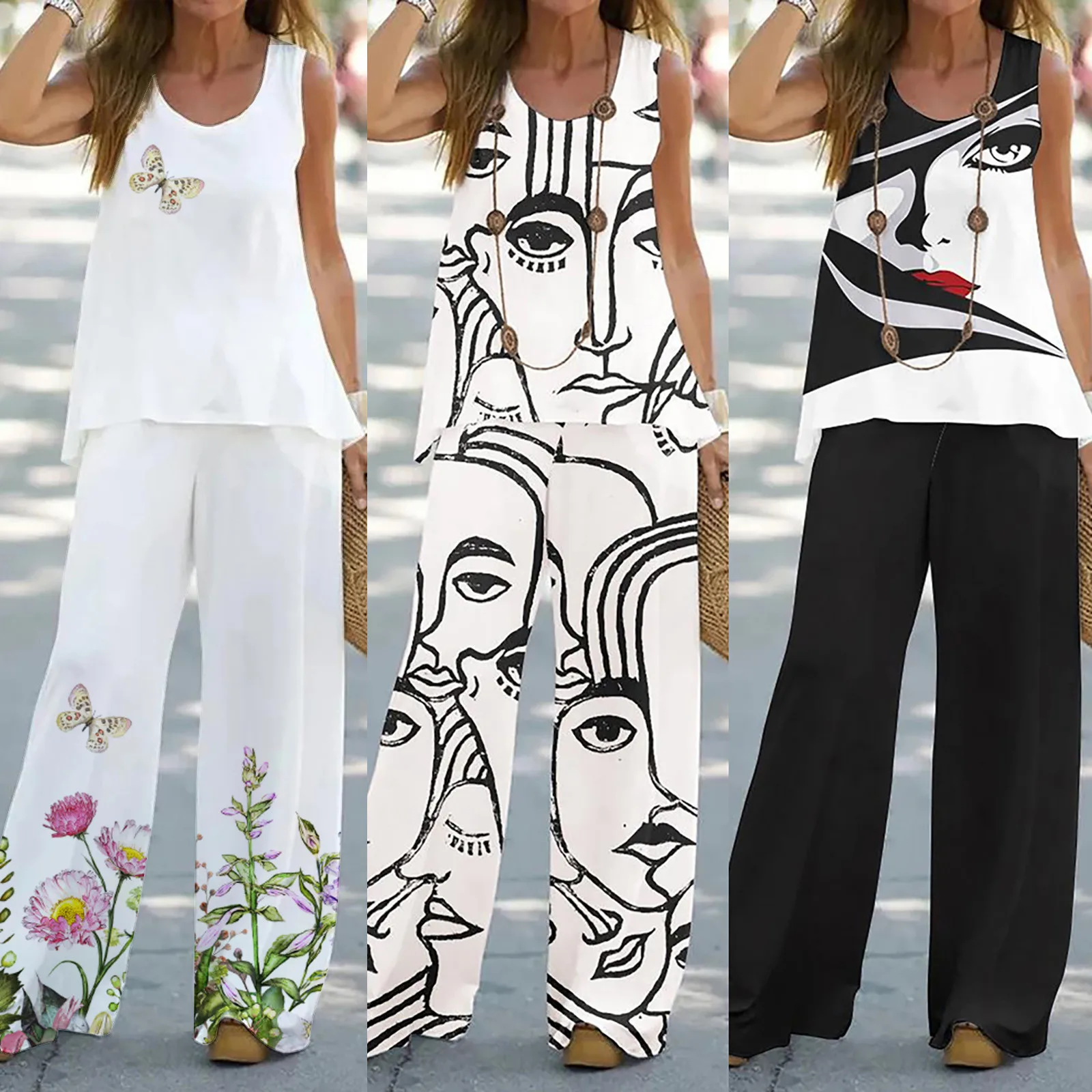 Vintage Cotton Line Pant Sets Summer Sleeveless Loose Hot Print 2 Pieces Women Outfits Casual Loose Tank Tops Wide Leg Trousers
Vintage Cotton Line Pant Sets Summer Sleeveless Loose Hot Print 2 Pieces Women Outfits Casual Loose Tank Tops Wide Leg Trousers