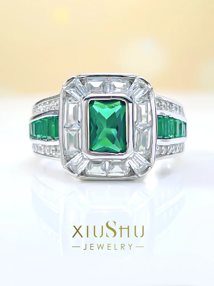 Fashion, luxury, personality, 925 silver, versatile ring inlaid with high carbon diamond artificial Emerald high class, small
Fashion, luxury, personality, 925 silver, versatile ring inlaid with high carbon diamond artificial Emerald high class, small