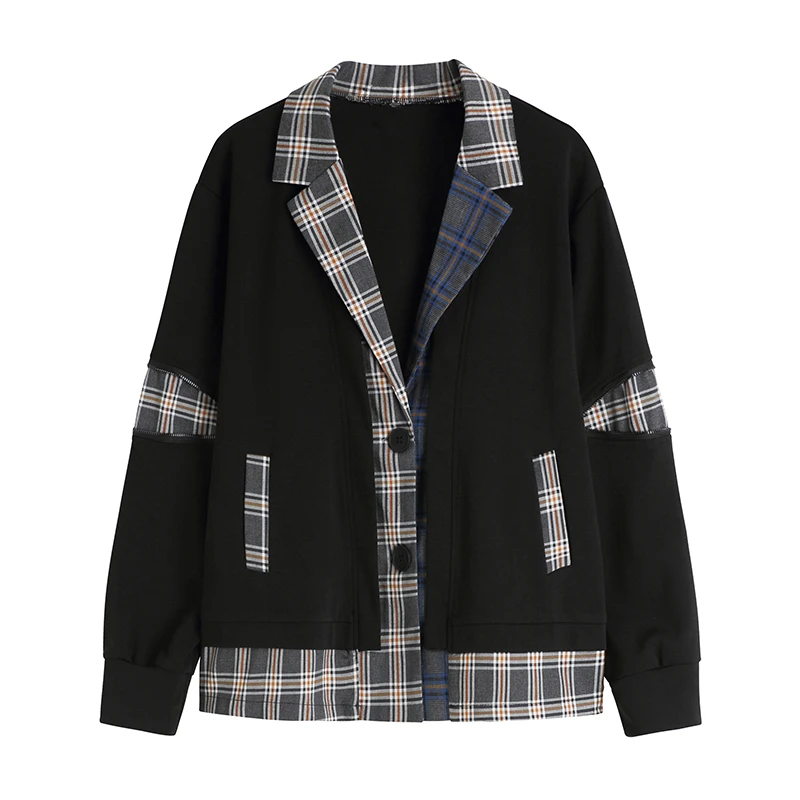 Blazer Coat Female Fake Two-piece Plaid Stitching Contrast Color Suit Jacket Women's Casual Loose Spring Autumn Zipper Design
Blazer Coat Female Fake Two-piece Plaid Stitching Contrast Color Suit Jacket Women's Casual Loose Spring Autumn Zipper Design