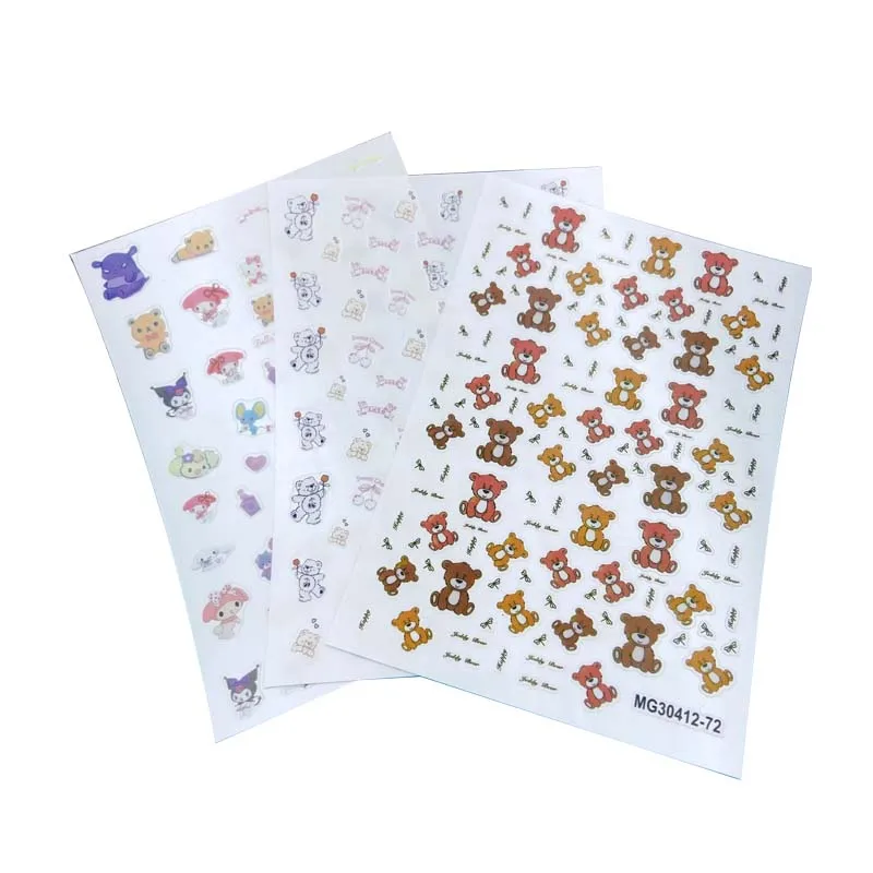 

DIY Japanese Style Thin Traceless Nail Stickers New Design of Lovely Bears Carton Animals Back Glue Dry Nail Decals Nail Art