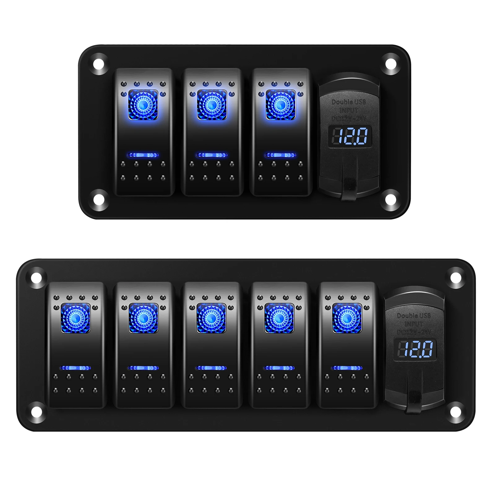 

3/5 Gang Rocker Switch Panel ON/OFF Switch 12V-24V LED Digital Voltmeter 4.8A Dual USB Charger for Car Truck Boat Trailer RV