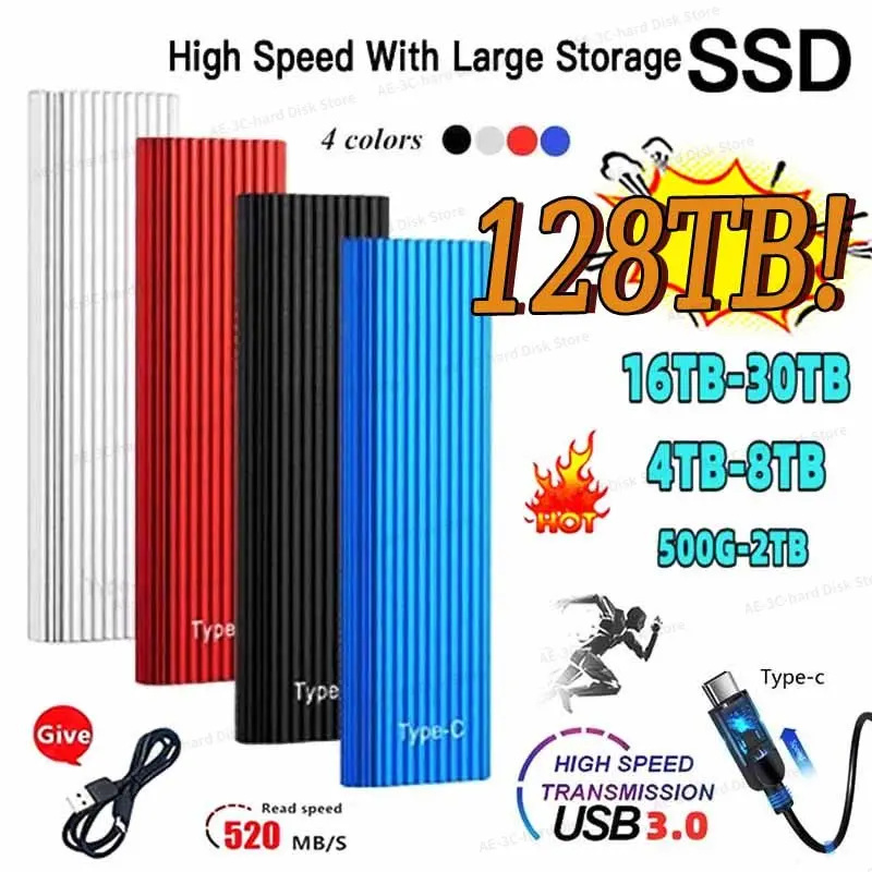 Portable Original SSD 128TB M2 External Hard Drive 64TB 30TB 2TB Flash Drive USB3.1 Interface Solid State Drives for Laptops
Portable Original SSD 128TB M2 External Hard Drive 64TB 30TB 2TB Flash Drive USB3.1 Interface Solid State Drives for Laptops