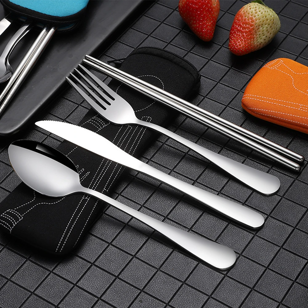 4Pcs Cutlery Set Spoon Knife Fork Chopsticks Lunch Tableware With Bag Portable Stainless Steel Dinnerware Outdoor Tableware Set
4Pcs Cutlery Set Spoon Knife Fork Chopsticks Lunch Tableware With Bag Portable Stainless Steel Dinnerware Outdoor Tableware Set
