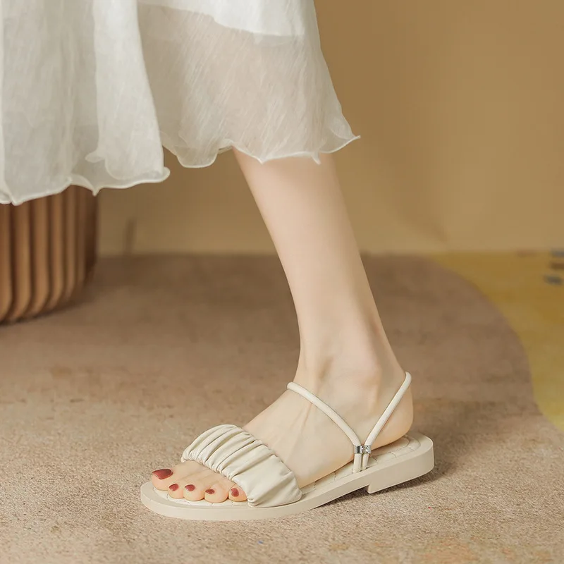 

Тапки женские на низком каблуке, Мягкие Шлепанцы из мягкой искусственной кожи, в римском стиле, пляжная обувь, сланцы, на резиновой подошве, на лето, 2023