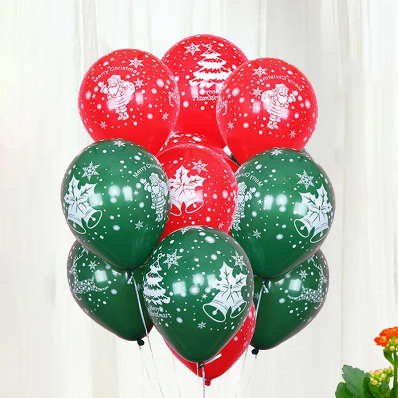 

10PCS Green Red Latex Balloon 10 inch Snowflake Printing Decoration Arrangement Event Shopping Mall Christmas Party Balloons