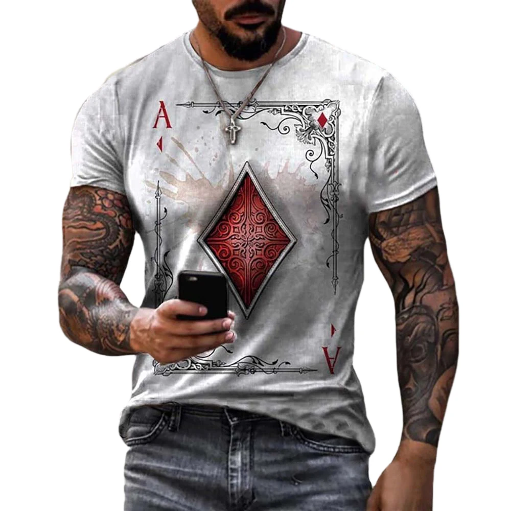 Men Tshirt Playing Card Printed Short Sleeves Round Neck Men's T-shirts Men's Clothing for Male Summer Casual Mens Tops
Men Tshirt Playing Card Printed Short Sleeves Round Neck Men's T-shirts Men's Clothing for Male Summer Casual Mens Tops