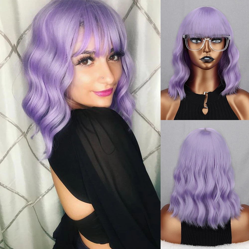 Light Purple Short Bob Water Wave Synthetic Wig with Bangs for Women Blue Pink Red Lolita Cosplay Party Natural Hair Wig
Light Purple Short Bob Water Wave Synthetic Wig with Bangs for Women Blue Pink Red Lolita Cosplay Party Natural Hair Wig