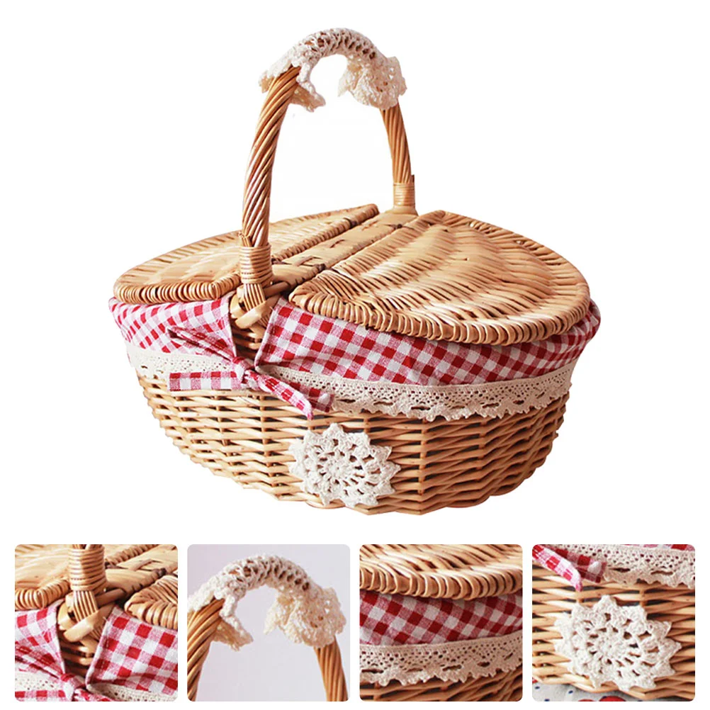 

Woven Wicker Bread Baskets with Handle Rattan Wicker Basket Picnic Basket Snack Serving Tray Bread Fruit Sundries Storage