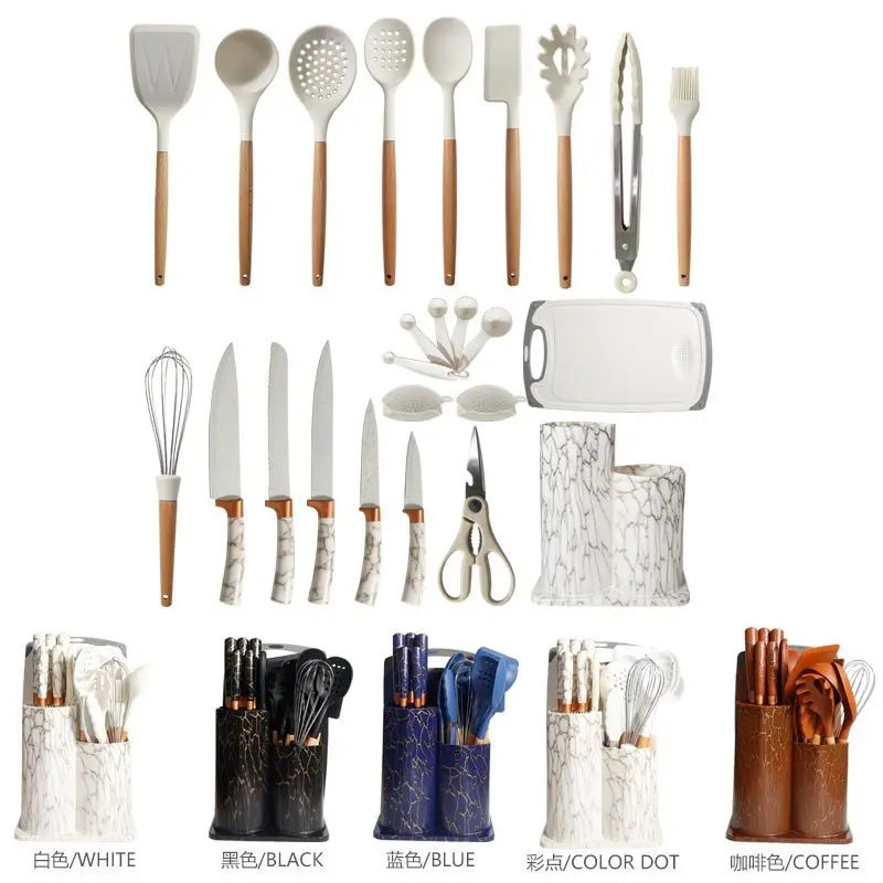 25 Piece Wooden Handle Silicone Cookware Set Fruit Knife Combination Set Silicone Spatula Spatula Stainless Steel Cutting Board
25 Piece Wooden Handle Silicone Cookware Set Fruit Knife Combination Set Silicone Spatula Spatula Stainless Steel Cutting Board