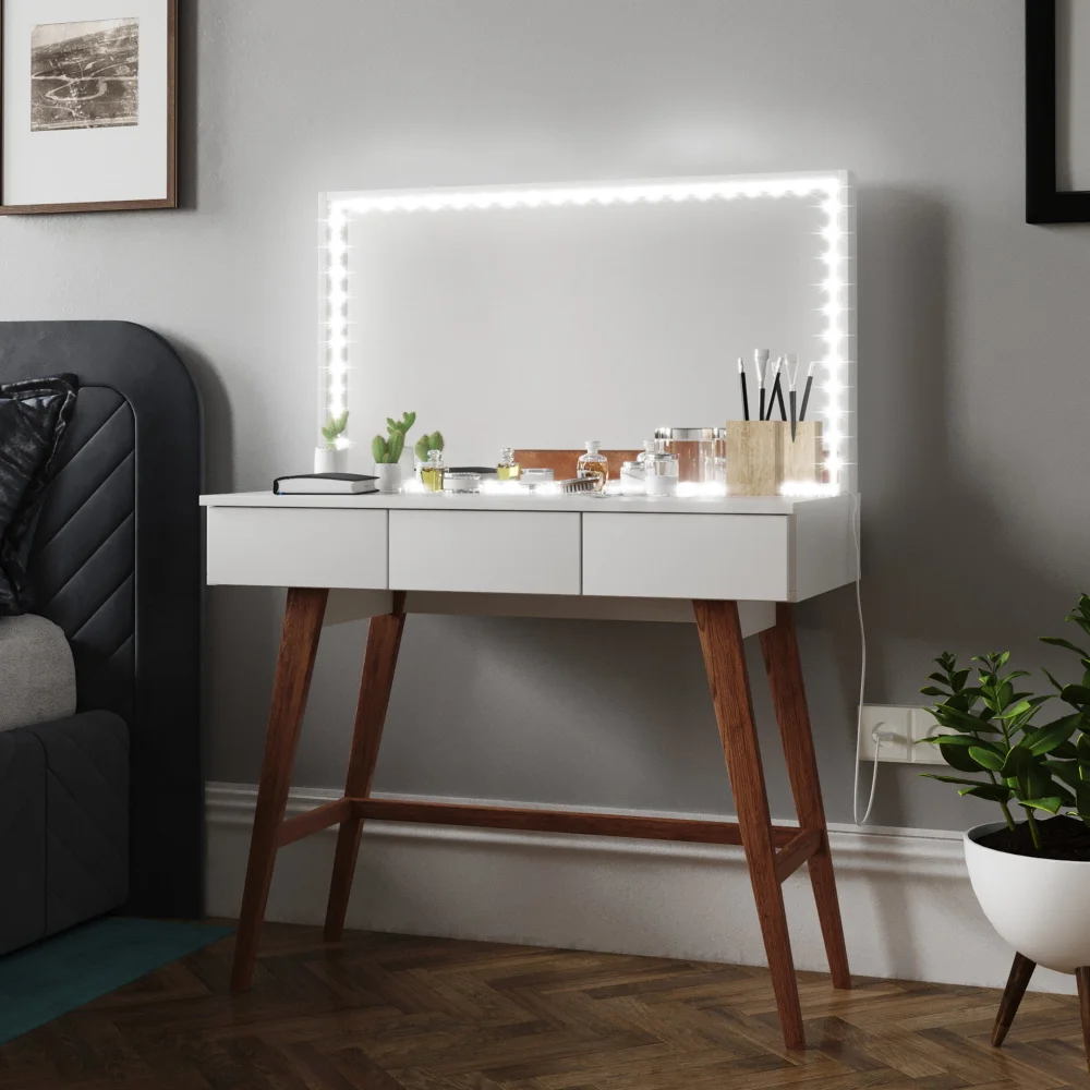

Boahaus Cybele Modern Lighted Vanity Table for Bedroom, White Finish