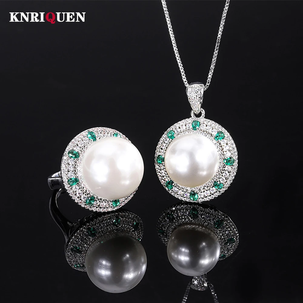 Charms 14-16mm White Pearl Lab Diamond Gemstone Pendant Necklace Ring for Women Wedding Cocktail Party Jewelry Sets Female Gifts
Charms 14-16mm White Pearl Lab Diamond Gemstone Pendant Necklace Ring for Women Wedding Cocktail Party Jewelry Sets Female Gifts