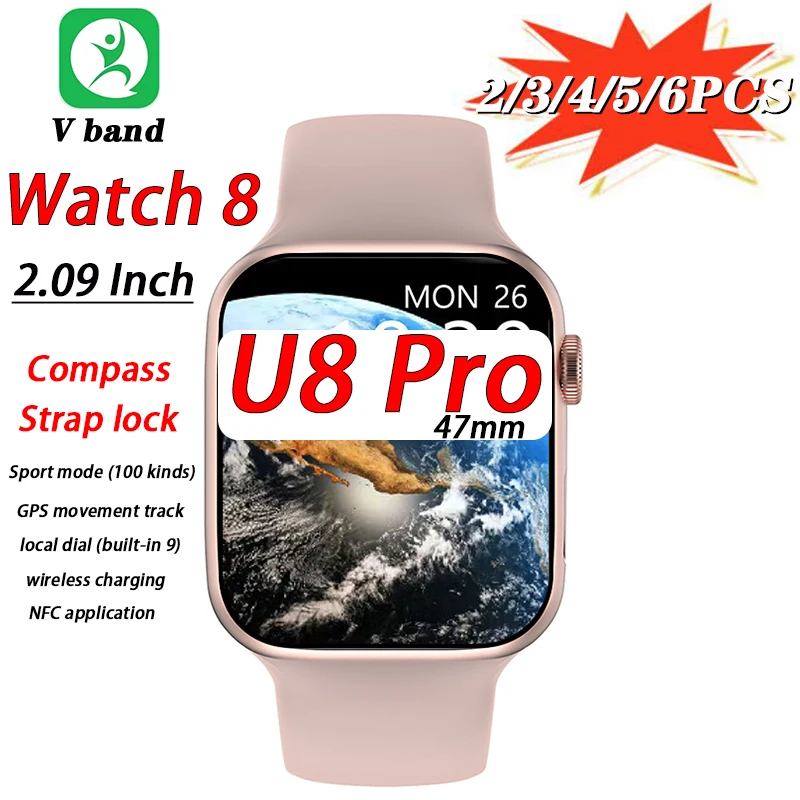 

U8 Pro Smart Watch Series 8 Men Women Watch 47mm 2.09 Inches Bluetooth Call NFC Compass GPS Position Strap Lock IWO Smart Watch