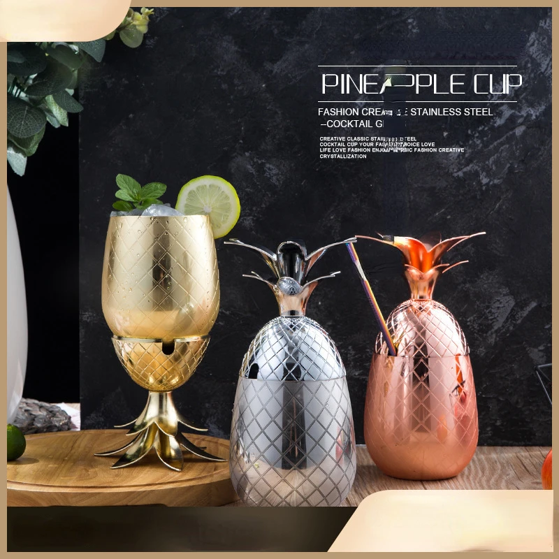 Stainless steel pineapple cocktail cup, metal Moscow Mule cup, special molecular cocktail bar accessories bar metal straws 
Stainless steel pineapple cocktail cup, metal Moscow Mule cup, special molecular cocktail bar accessories bar metal straws