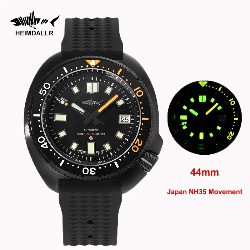 

Мужские автоматические часы Heimdallr, 44 мм, PVD 6105, часы для черепахи и дайвера NH35, механические водонепроницаемые наручные часы с керамическим циферблатом 200 м
