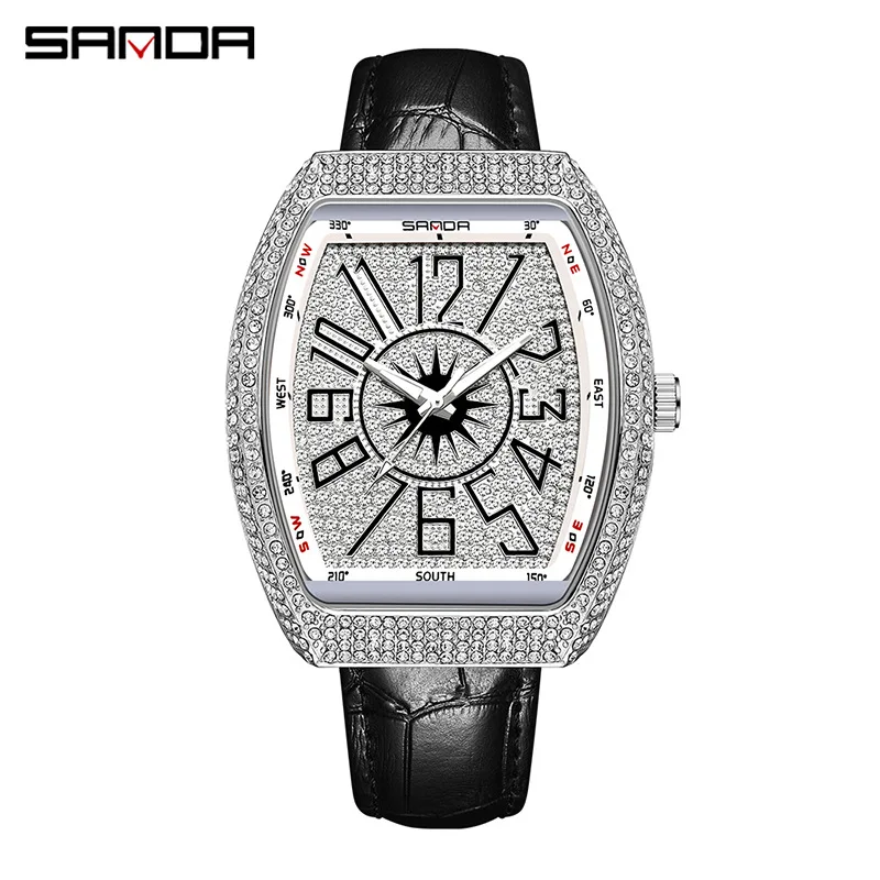 

Sanda's new 7016 belt with diamond inlay men's quartz fashion trend, luminous sky star hot selling men's watch