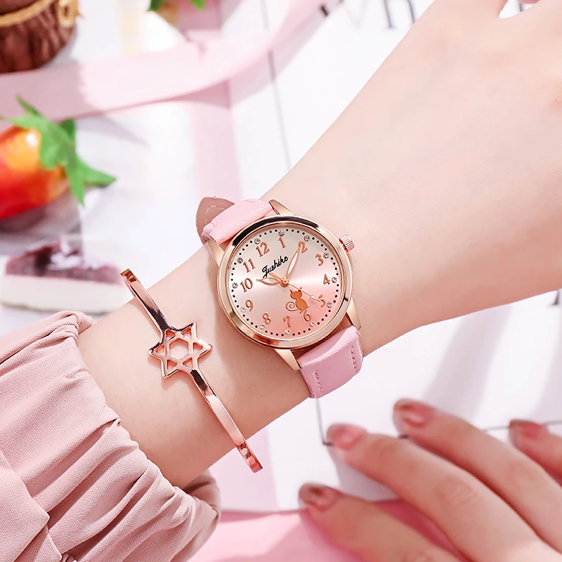 Children's Cute Cat Watch Simple Rhinestone Girls Wristwatches Gradient Color Leather Quartz Kids Clock Child Gift Montre Enfant
Children's Cute Cat Watch Simple Rhinestone Girls Wristwatches Gradient Color Leather Quartz Kids Clock Child Gift Montre Enfant