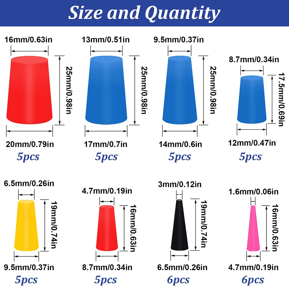 40 Pc 1/16\" To 3/4\" High Temp Silicone Rubber Tapered Plug Kit For Powder Coati Use For Powder Coating, Painting, Plating, Ano
40 Pc 1/16\" To 3/4\" High Temp Silicone Rubber Tapered Plug Kit For Powder Coati Use For Powder Coating, Painting, Plating, Ano