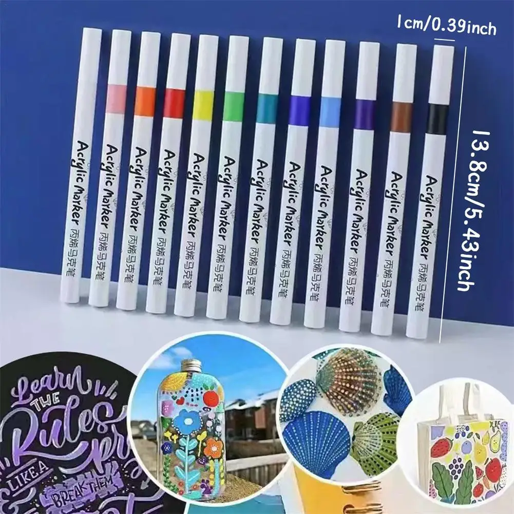 

12/24Colors Acrylic Brush Marker Paint Pens DIY Glass Canvas Metal Ceramic Mug Wood Plastic Graffiti Pen Water-based Paint Pen