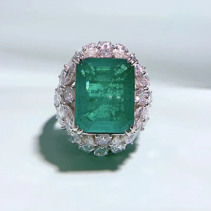 

SpringLady New Rich Woman's Happy Luxury Simulated Emerald Ring 12*15mm Rings for Women Designer Jewelry