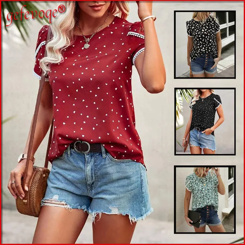 2022Summer Women's Casual Round Neck Dot Print Shirt Lace Patchwork Short Sleeve Ladies Tops Fashion Elegant Chiffon Blouses XXL
2022Summer Women's Casual Round Neck Dot Print Shirt Lace Patchwork Short Sleeve Ladies Tops Fashion Elegant Chiffon Blouses XXL