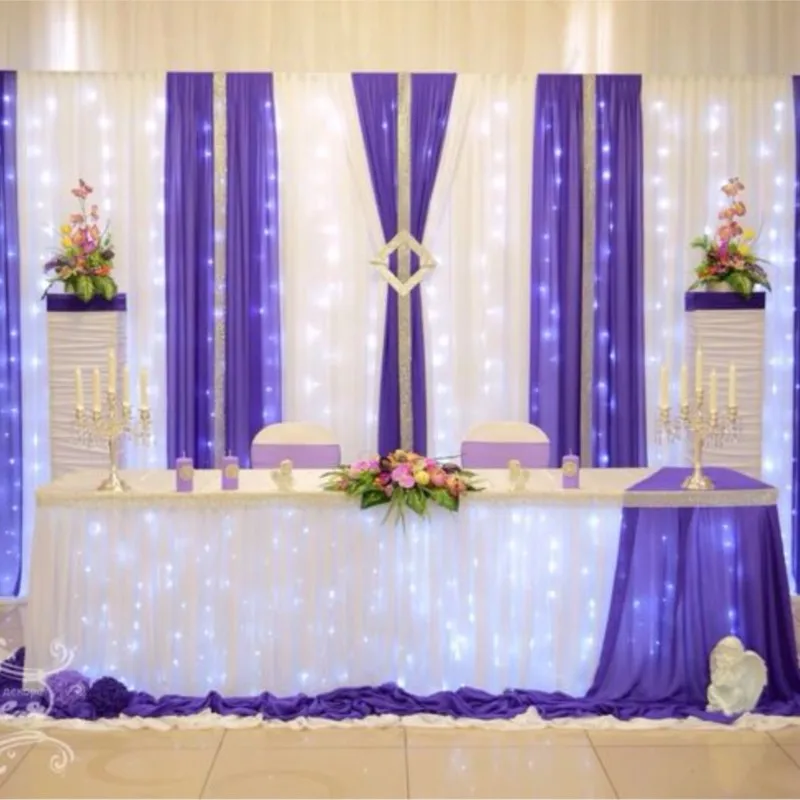 

10 футов x 20 футов белый свадебный фон с фиолетовыми шторы, сценический занавес свадебное украшение со светодиодным освещением