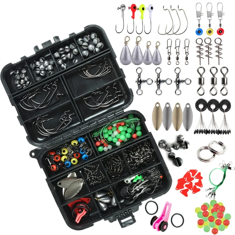 188PCS Fishing Accessories Kit, Jig Hooks, Bass Casting Sinker Weights, Fishing Swivels Snaps Sinker Slides Fishing Set
188PCS Fishing Accessories Kit, Jig Hooks, Bass Casting Sinker Weights, Fishing Swivels Snaps Sinker Slides Fishing Set