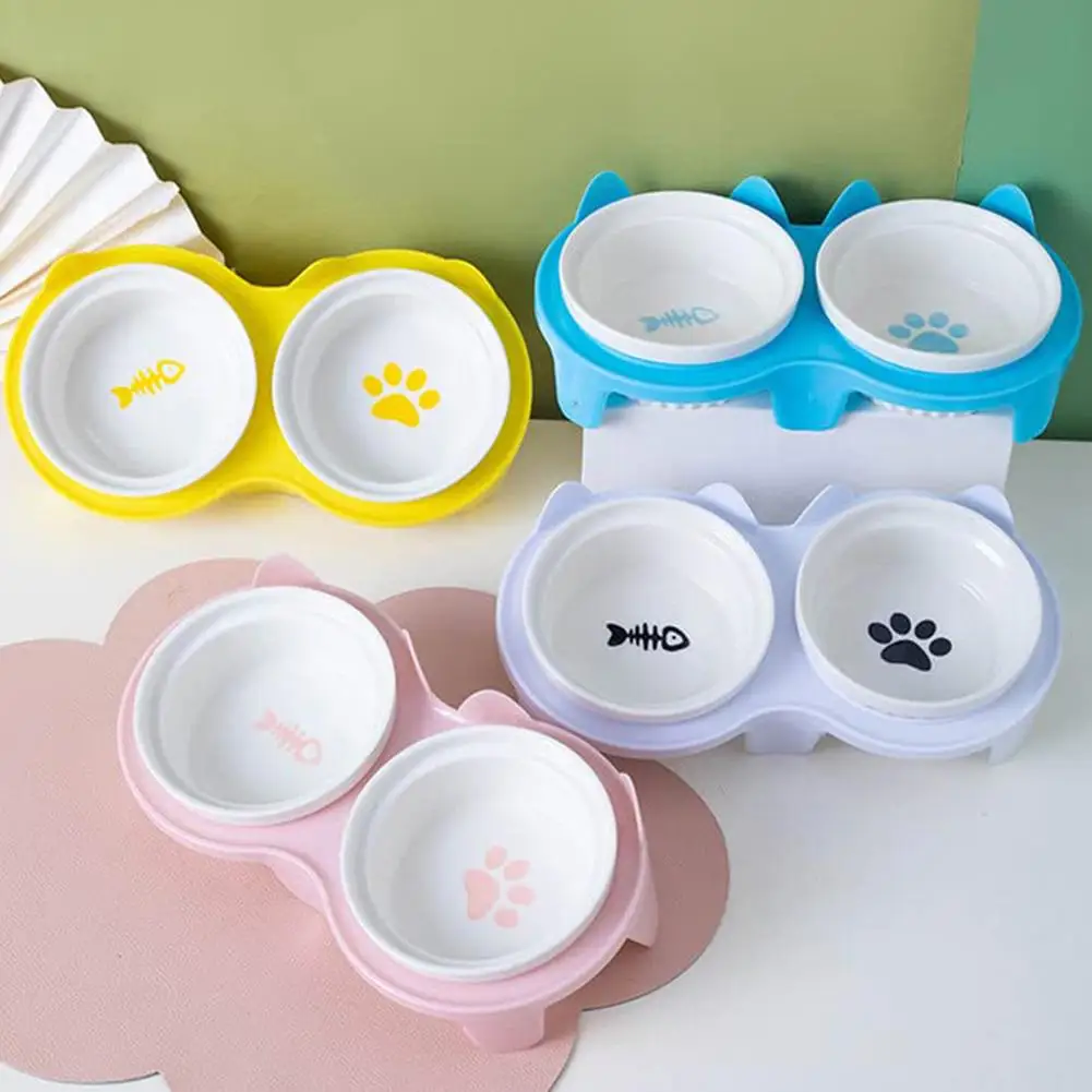 Cat Ceramic Double Bowls 300ml Large Capacity Non-slip Food Dishes With Plastic Rack For Indoor Cats
Cat Ceramic Double Bowls 300ml Large Capacity Non-slip Food Dishes With Plastic Rack For Indoor Cats