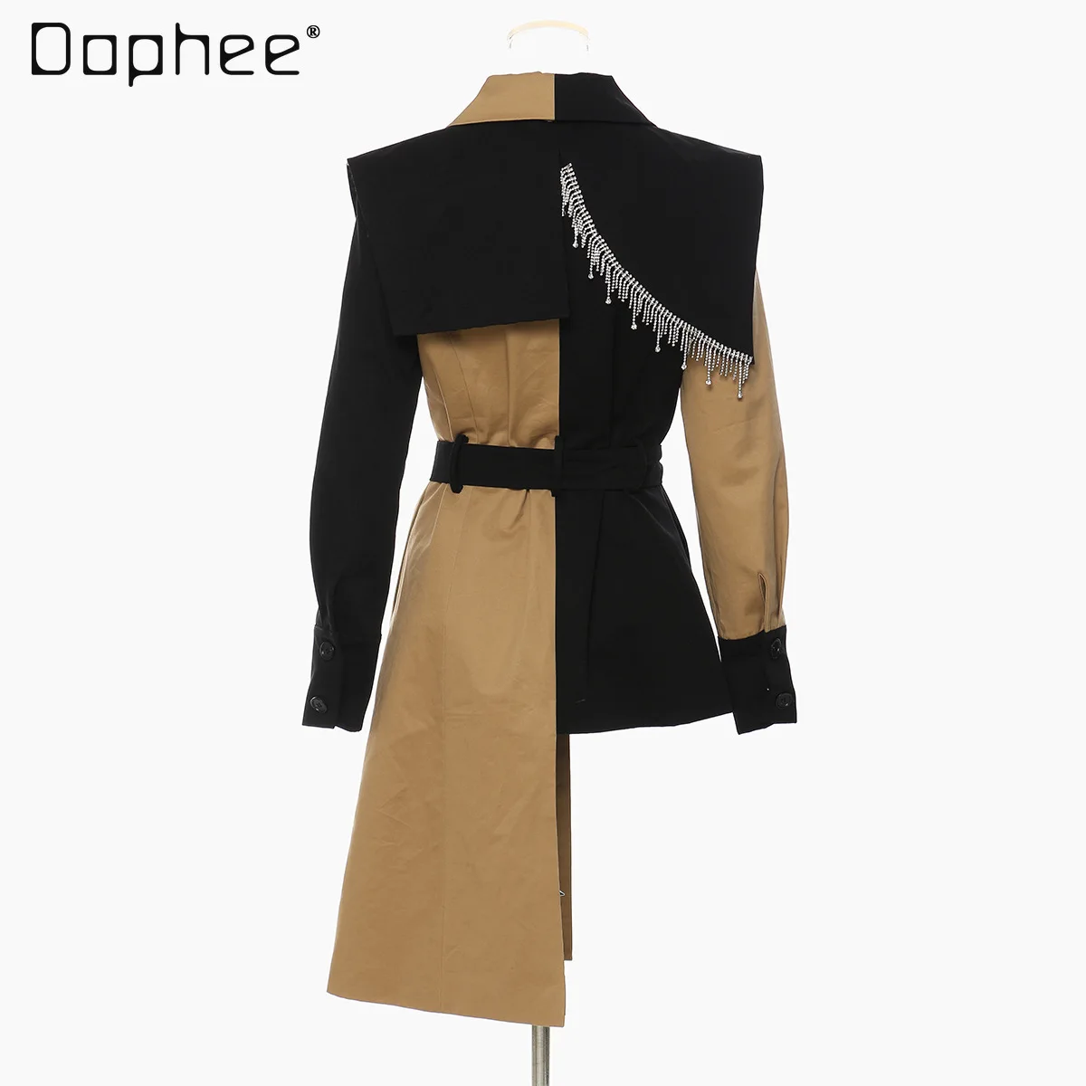Coat Women Spring 2022 New Woman Bling Tassel Rhinestone Midi Jackets Personality Stitching Irregular Contrast Color Trench
Coat Women Spring 2022 New Woman Bling Tassel Rhinestone Midi Jackets Personality Stitching Irregular Contrast Color Trench